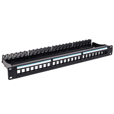لوحة التصحيح الأسود UTP 1U 24 منفذ CAT6 فارغة RJ45 الرافعات